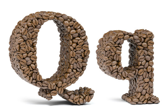 Letter Q from coffee bean isoilated on white. Coffee alphabet font.