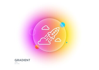 Startup rocket line icon. Gradient blur button with glassmorphism. Launch Project sign. Innovation symbol. Transparent glass design. Startup rocket line icon. Vector