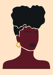 Afro Woman portrait with curly hair. Abstract Afro American Portrait. 