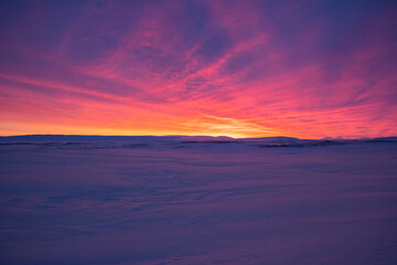 Sunrise in the mountains of Modrudalsoraefi in north Icelandic countryside
