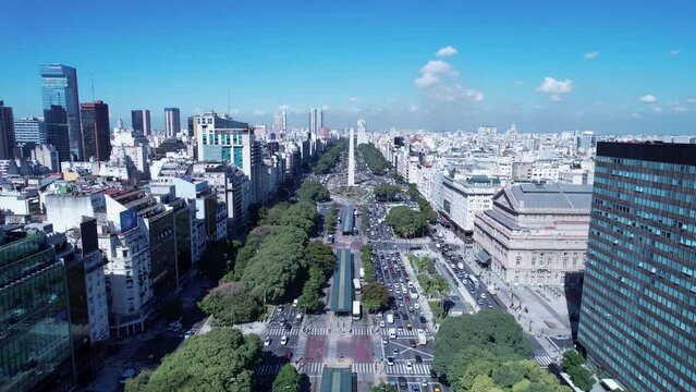 Downtown Buenos Aires Argentina. Panoramic landscape of touristic landmark downtown of capital of Argentina. Touristic landmark. Outdoor downtown city. Urban scenery of Buenos Aires cIty.