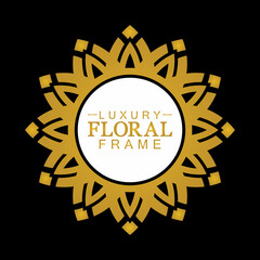 Gold ornamental round, Decorative art frame, Abstract vector floral ornament border, porcelain pattern design.