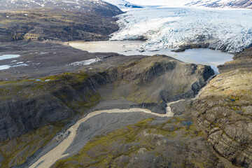 Aerial view of Flaajokull glacier in Vatnajokull national park in Iceland