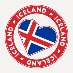 Iceland heart flag badge. From Iceland with love logo. Support the country flag stamp. Vector illustration.