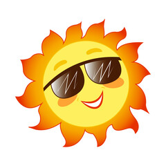 orange and yellow smiling sun with sunglasses