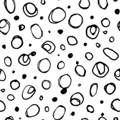 Bubbles black and white seamless pattern. Soap bubble background. Stylish monochrome linear doodles. Vector hand drawn background with thin circles. Abstract fizzy water texture. Blots and dots.