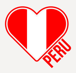 Peru heart flag badge. Made with Love from Peru logo. Flag of the country heart shape. Vector illustration.