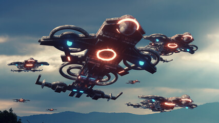 3d render. UFO spaceship concept © Miguel Aguirre