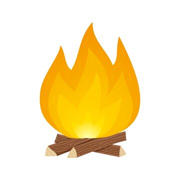 The fire burns on logs. Vector isolated object in cartoon style.