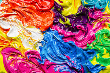 Mixed colorful acrylic paints as background, closeup view
