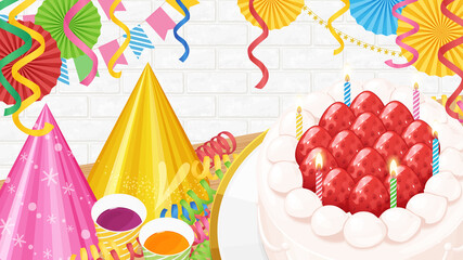 誕生日パーティーの風景_背景イラスト_16:9
