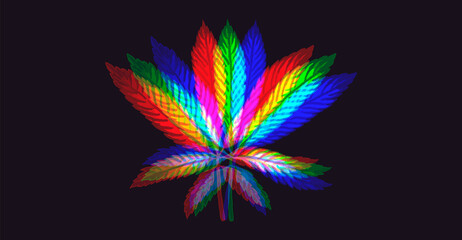 Cannabis glitch effect sign in dark. White hemp shape on black background. Marijuana symbol template