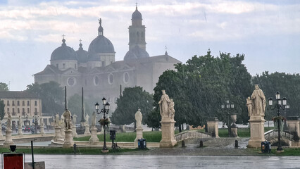 Scenic view after strong rain on Prato della Valle, Abbey of Santa Giustina, square in city of...