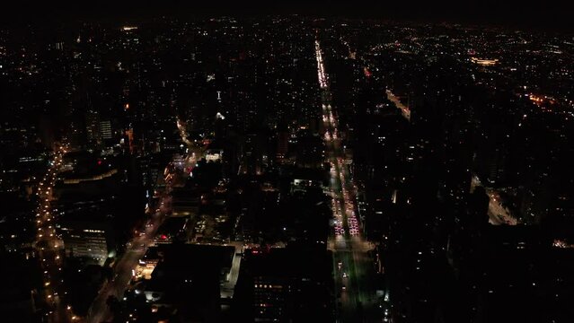 Night city busy drone shot aerial footage avenue highway
