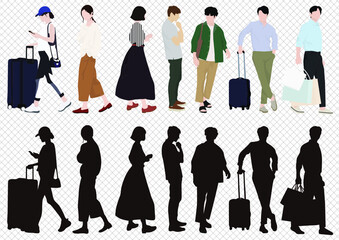 Fototapeta premium Summer fashion. Traveling on the street and moving happily