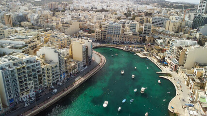 Aerial view of Spinola Bay in St Julien, Malta Island
