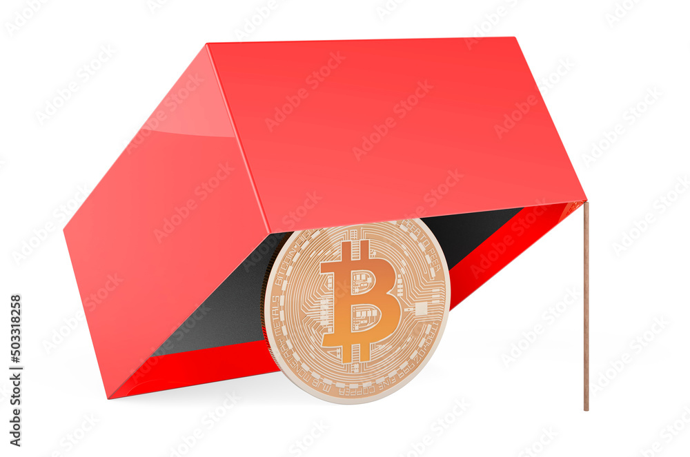 Poster trap with bitcoin, 3d rendering