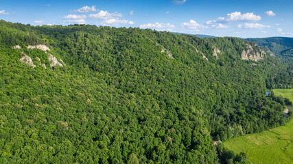 Ural Mountains, Bashkiria, Kyzyltash rocks. Aerial view.