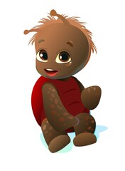 Red beetle fun sitting. Cute cartoon character. Funny insect object. Isolated on white background. Vector