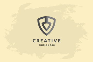 Initial letter rr in shape of shield. Handwriting vector logo design illustration image