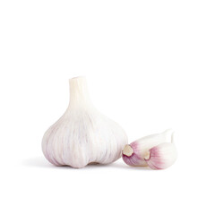 young fresh garlic on a white isolated background