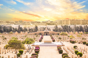 Beautiful view of El Alamein British War Cemetery in El Alamein, Egypt