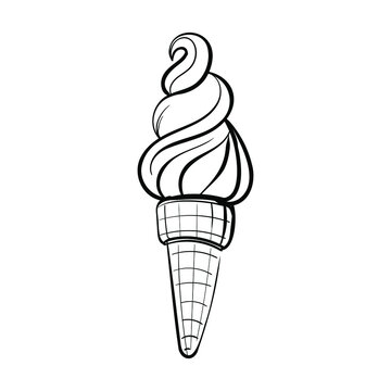soft serve ice cream in wafer style cone contour on the white background