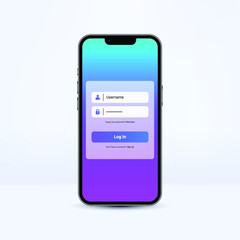 realistic smartphone log in screen vector illustration.