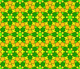 Seamless arabic geometric ornament in green ,yellow colors.