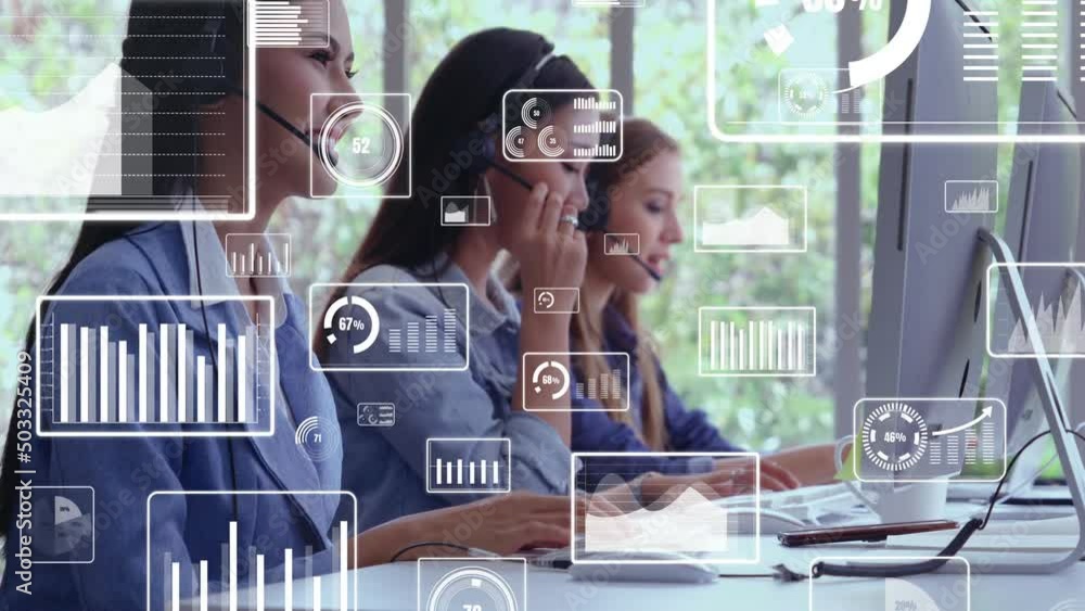 Poster customer support call center provide data in conceptual vision . business and communication technolo