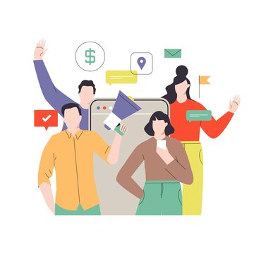 Refer a friend concept, referral marketing strategy, affiliate marketing, network marketing concept, flat vector illustration
