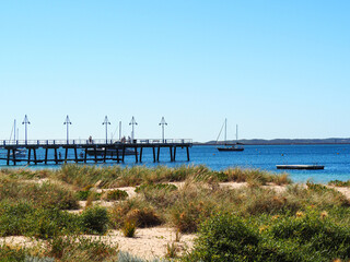 Fototapeta na wymiar jetty at beautiful Rockingham beach in Western Australia