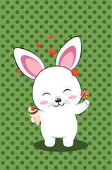 White bunny with heart card