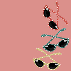 Summer background screensaver. Vector vintage illustration with trendy colours and stylish polka dot glasses.