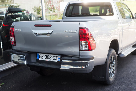 Mulhouse - France - 8 May 2022 - Rear view of Toyota Hilux pickup parked in the street