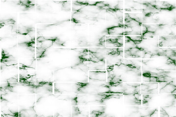 White tiles on green design on white marble texture