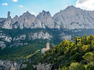 Fototapeta na wymiar View of Sant Benet monastery in Montserrat Mountain, Catalonia
