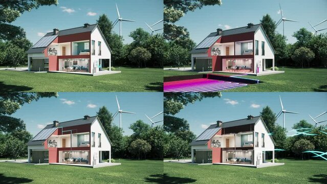 Engineering systems in a private house. House heating system. House Air conditioning and ventilation. Electric system. 3d visualization