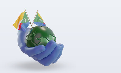 3d World environment day Comoros flag rendering left view