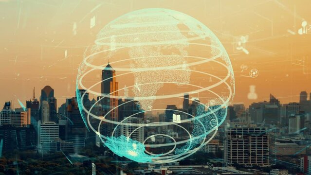 Global connection and the internet network alteration in smart city . Concept of future wireless digital connecting and social media networking .