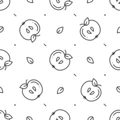 Seamless scandinavian pattern with outline minimalistic black apple fruit on white for prints, wallpapers, mobile concepts and web apps