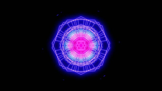 Abstract geometric animation. Neon lights. Glowing gradient. Music background.