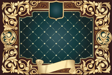 Golden ornate floral decorative vintage blank card