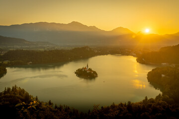 Sunrise over the Bled lake