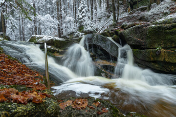 Jedlova waterfall in winter time