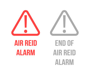 Air raid alert notification icon app. Warning siren alarm symbol. Exclamation mark danger signal.