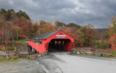 Historic Taftsville covered bridge in Vermont near Woodstock.