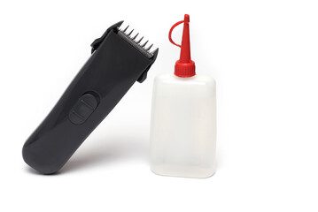 electric beard trimmer oil bottle white background