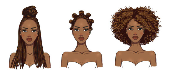 set of three women with different hairstyles