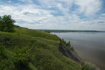 Picturesque river landscape. Summer Sunny day. Volga River.